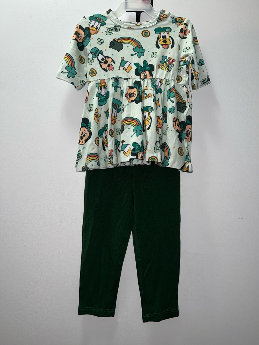 Disney Girls Green Character Pajama Set - Mint Top & Dark Green Leggings
